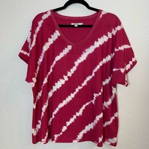 Chico's Fuchsia Tie Dye Shirt Womens XL Chico's 3 Short Sleeve Casual Comfy Pink